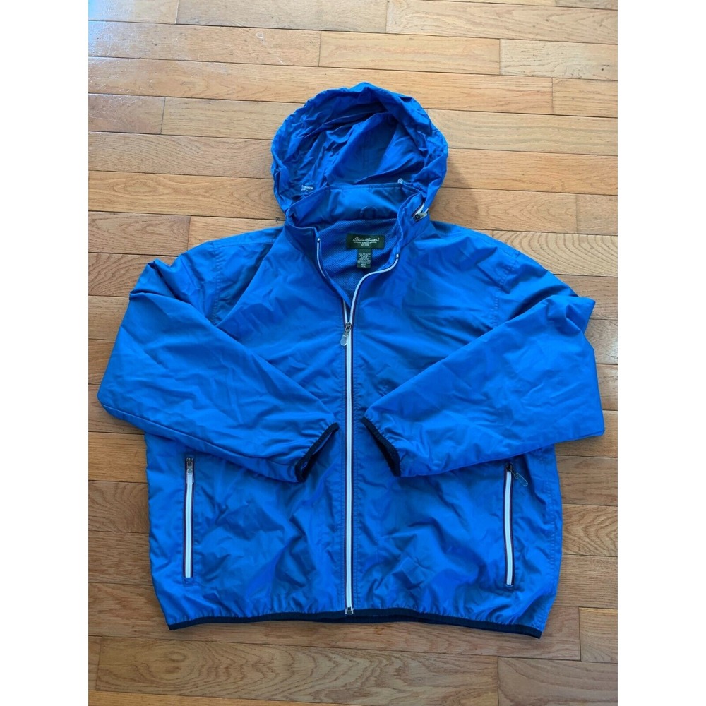 Eddie Bauer Jacket Men XXL 2XL Powder Blue Full Zip‎ Windbreaker Hideaway Hoodie